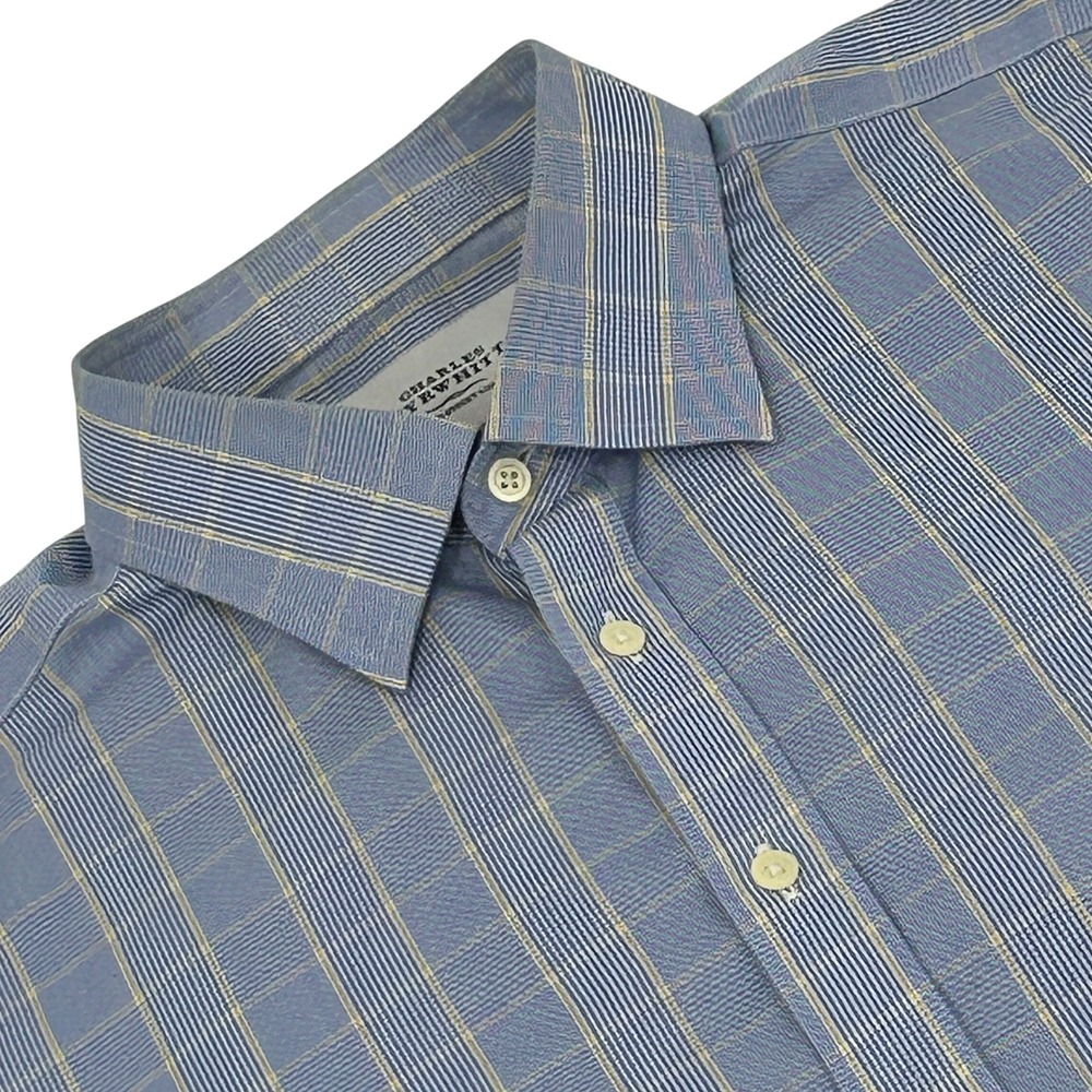 Charles Tyrwhitt Dress Shirt Mens 17/36 Blue Yellow Check Non Iron Cotton